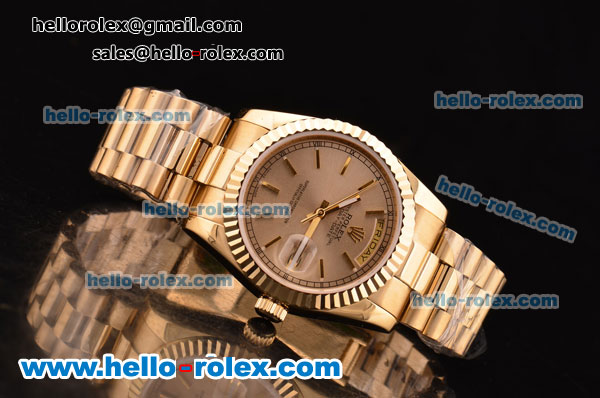 Rolex Day-Date Asia 2813 Automatic Gold Case/Strap with Gold Stick Markers - Click Image to Close